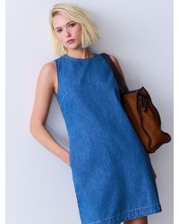 Next Floral Cross-Stitch Denim Shift Dress in Blue | Lyst