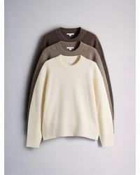The Set - 3 Pack Crew Neck Jumpers Cream/Taupe/Chocolate - Lyst
