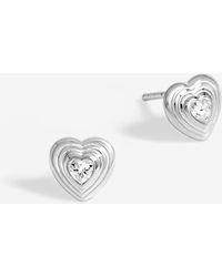 Simply Silver - 925 Ridged Heart Cubic Zirconia Stud Earrings - Lyst