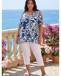 Roman - Curve Floral Print Cold Shoulder Top - Lyst