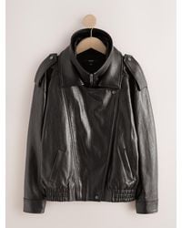 Next - Faux Leather Funnel Neck Bomber Jacket - Lyst