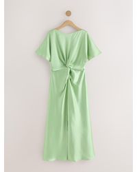 Next - Textured Satin Short Sleeve Twist Front Midi Dress - Lyst