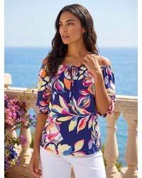 Roman - Floral Print Bardot Stretch Top - Lyst
