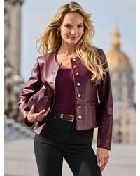 Sosandar - Collarless Faux Leather Jacket With Buttons - Lyst