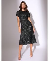Lipsy - Petite Sleeve Fit Premium Sequin Embellished Short And Flare Midi Dress - Lyst