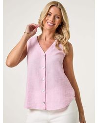 Roman - Petite Buttoned Sleeveless Blouse - Lyst