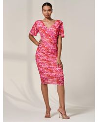 Jolie Moi - Angel Sleeves Floral Print Mesh Bodycon Dress - Lyst
