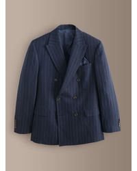 Next - Tailored Fit Double Breasted Signature Leomaster Italian Wool Linen Stripe Suit Jacket - Lyst