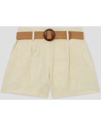 Reiss - Matilda - Neutral Jacquard Belted Shorts With Linen, Us 12 - Lyst