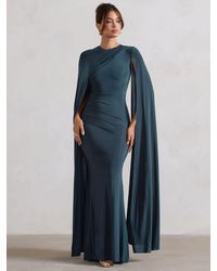 Club L London - Magdelena Asymmetric Cape Maxi Dress - Lyst