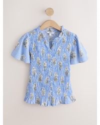 Next - Flutter Sleeve Button Front Smocked Top - Lyst