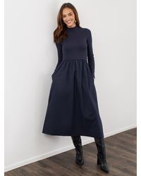 Threadbare - Cotton Blend Ribbed Jersey High Neck Midaxi Dress - Lyst