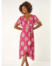 Roman - Jacquard Midi Wrap Dress - Lyst