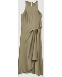 Reiss - Satin Drape Tuck Midi Dress - Lyst