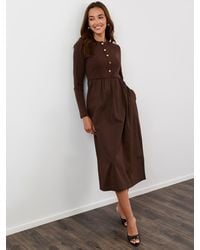 Threadbare - Petite Ribbed Jersey Button Up Midaxi Dress - Lyst