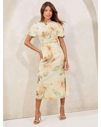 Lipsy - Floral Print Trim Fit And Flare Midi Dress - Lyst