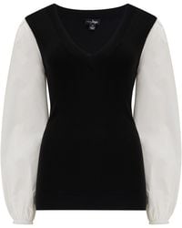 Pour Moi - Reese V-Neck Knit Jumper With Poplin Sleeves - Lyst
