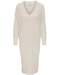 ONLY - V-Neck Midi Knitted Jumper Dress - Lyst