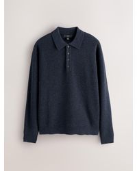 Next - Regular Fit Textured Long Sleeve Knit Polo Shirt With Wool - Lyst