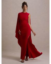 Club L London - Yuna Draped Maxi Dress With Cape - Lyst