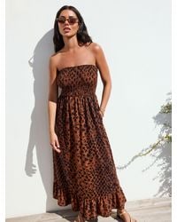 Next - Print Bandeau Frill Summer Midi Dress - Lyst