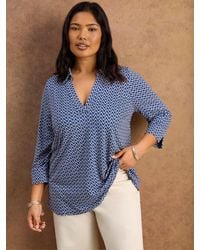 Live Unlimited - Geo Print Polo Neck Jersey Top - Lyst