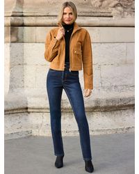 Sosandar - Suede Funnel Collar Bomber Jacket - Lyst