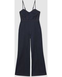 Reiss - Wide-Leg Bustier Denim Jumpsuit - Lyst
