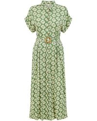 Yumi' - Viscose Midi Shirt Dress With Matching Belt - Lyst