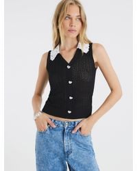 River Island - Embroidered Collar Knitted Top - Lyst