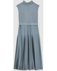 Reiss - Pleated Roll Neck Belted Midi Dress - Lyst