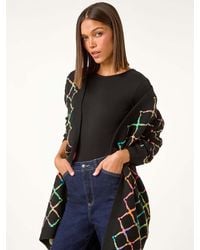 Roman - Longline Geometric Print Knit Cardigan - Lyst