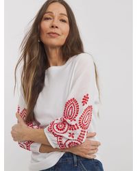 JD Williams - 100% Cotton Broderie 3/4 Length Sleeve Crew Neck Blouse - Lyst