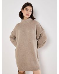 Apricot - Fuzzy Oversized Mock Neck Pullover Kleid - Lyst