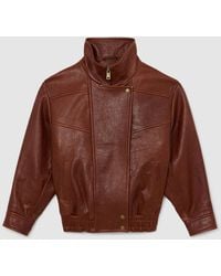 Reiss - Petite Textured Leather Oversized Jacket - Lyst