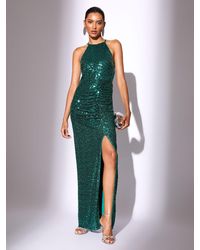 Lipsy - Sequin Halter Ruched Maxi Dress - Lyst