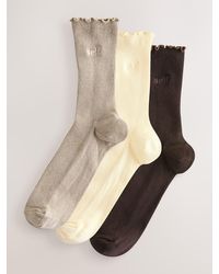 Self - Neutral/Cream/Chocolate Lettuce Welt Embroidered Ankle Socks 3 Pack - Lyst