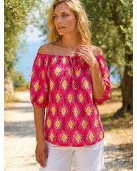 Roman - Printed Bardot Tie Front Stretch Top - Lyst