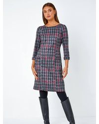 Roman - Houndstooth Pocket Shift Stretch Dress - Lyst