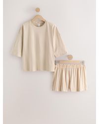 Next - Neutral Stripe Cotton Short Pyjamas Set - Lyst