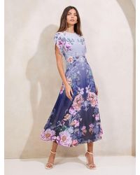Lipsy - Ombre Floral Print Tulip Sleeve Fit And Flare Midi Dress - Lyst