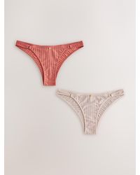 Next - Coral/Ecru Tanga Stripe Microfibre Knickers 2 Pack - Lyst