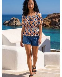 Roman - Floral Print Shirred Bardot Top - Lyst