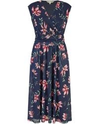 Yumi' - Floral Print Mesh Stretch Midi Dress With Pockets - Lyst