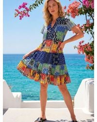 Roman - Patchwork Print V-Neck Tiered Dress - Lyst
