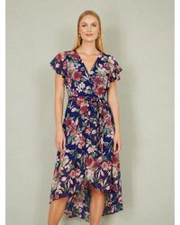 Yumi' - Floral Wrap Midi Dress With Frill Hem - Lyst