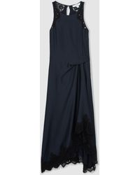 Reiss Eloise Drape Layered Asymmetric Satin Dress in Green | Lyst