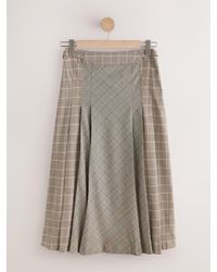 Next - Neutral Check Midi Kilt Skirt - Lyst