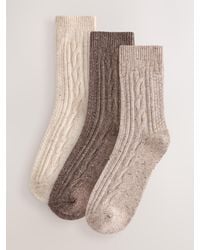 Next - Neutral Tonal Thermal Wool Blend Cable Knit Ankle Socks 3 Pack - Lyst