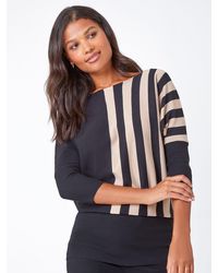 Roman - Contrast Stripe Print Knit Jumper - Lyst